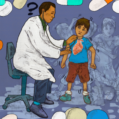 Médico Pediatra evaluando a un niño - Ilustración: Robert Dugarte